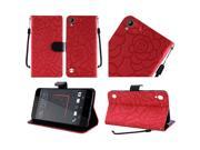 HTC Desire 530 630 Pouch Cover Red Textured Rose Flower Design Horizontal Flap w Strap