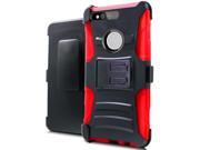 Google Pixel 5 HTC Protective Cover Hybrid Black Red Curve Stand w Holster