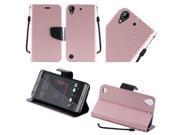 HTC Desire 530 630 Pouch Cover Rose Gold Textured Carbon Horizontal Flap Credit Card w Strap