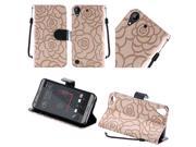 HTC Desire 530 630 Pouch Cover Light Brown Textured Rose Flower Design Horizontal Flap w Strap