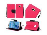Samsung Galaxy S7 G930 Pouch Case Cover Hot Pink Premium PU Leather Flip Wallet Credit Card
