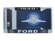 1940 Ford License Plate Frame Chrome Finish with Blue and White Script