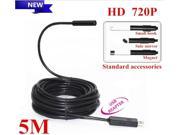 HD 720P USB snake pipe endoscope lens 4 LED Waterproof inspection Camera 5M