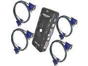 USB 2.0 KVM Switch 4 Port W 4 Set Cable For Mouse Keyboard Monitor Sharing