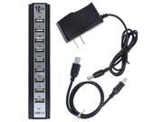 10 Port High Speed USB 2.0 Hub Expansion Power Adapter for Notebook PC Laptop