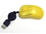 Mini Yellow USB Mouse Retractable Cable Optical Scroll Wheel 4 PC LaptopNotebook