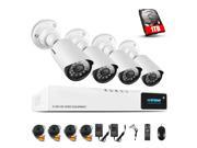 H.View HD Home CCTV Camera System 1TB HDD 4CH 720P AHD Surveillance DVR Kit 1.0 Megapixel 1280TVL Day Night Vision Outdoor CCTV Bullet Home Security Cameras