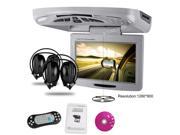 XTRONS Gray Swivel 11 1280*800 Screen Car Roof Mount Flip Down Monitor DVD Player Overhead FM Game Disc IR Headset