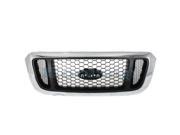 2004 2005 Ford Ranger Pickup Truck Front Center Face Bar Grille Grill Assembly Chrome Frame Shell Argent Mesh Honeycomb Insert Plastic without Emblem 04 05