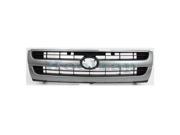 1997 1998 1999 2000 Toyota Tacoma Pickup Truck DLX Standard Extended Cab RWD 2WD Front Center Face Bar Grille Grill Assembly Silver Shell with Black Insert Pl
