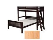 Camaflexi Twin over Full Loft Bed L Shape Mission Headboard Lateral Ladder Natural Finish