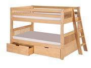 Camaflexi Low Bunk Bed Lateral Angle Ladder with Drawers Mission Headboard Natural Finish
