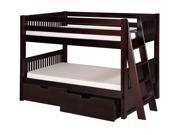 Camaflexi Low Bunk Bed Lateral Angle Ladder with Drawers Mission Headboard Cappuccino Finish