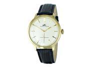 AdeeKaye AK2225 Men s Stainless Steel and Leather Classic Design Dome Timepiece Watch W Gold Tone