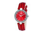 Oniss ON8776 Ladies Swiss Facet Stainless Steel Leather Watch Silver Tone Red Dial