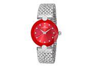 Oniss ON8777 Ladies Swiss Facet II All Stainless Steel Watch Silver Tone Red Dial