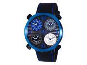 Adee Kaye AK2275 Mens 4 Time Zone Stainless Steel and Leather Watch Blue tone Gray multi color subdial