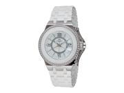 Oniss Women s Swiss MOP Ceramic and Crystal Watch with Crown Protector Silver Tone White