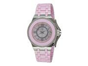 Oniss Women s Swiss MOP Ceramic and Crystal Watch with Crown Protector Silver Tone Pink