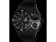 AdeeKaye AK8000 Mens Stainless Steel with Carbon Fiber Overlay 10 ATM Sports Design Chronograph Timepiece IP Black Black