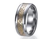 8mm Tungsten Celtic Dragon Gold Inlay Flat Comfort Fit Wedding Band Ring Sizes 9 to 13