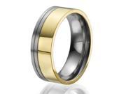 8mm Titanium Ring plated with yellow gold with stylish double engraved stripes