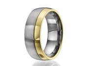 8mm Titanium Ring with a stylish stripe plated with yellow gold