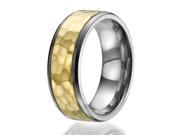 8mm Titanium Ring with a stylish hammered stripe plated with yellow gold
