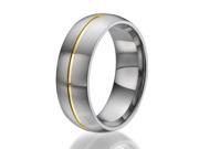 8mm domed Titanium Ring with a centered stylish stripe plated with yellow gold