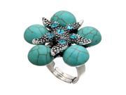 Merdia RPEW6C8 Turquoise Big Flower Adjustable Finger Ring