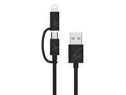 USAMS U gee Series 8 Pin And Micro USB 2 in 1 Mobile Phone Charging Cable Fast Charge Data Cable For Apple And Android Devices Black