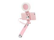 ROCK ROT0770 3.5mm Wire Control Extendable Monopod Selfie Stick with Night LED Fill Light for iPhone Pink