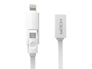 Rock 2 in 1 Data Charging Cable USB to 8 Pin and Micro USB for iPhone and Samsung 1M White