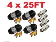 Wennow 4 Pack 25ft Pre made All in One Video and Power for Zmodo CCTV Security Camera