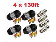 WennoW 4PC 130FT Blk BNC Power DC Premade Siamese Video Cable for CCTV Security Cameras