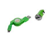 Universal Retractable 2.1A mini USB Car Charger with Micro USB compatible with all Andriod Devices Green