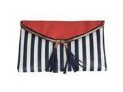 Gala Lady Woman s Shoulder Cross Body Oversized Clutch Hand Bag Red w White and Blue Stripes