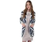 Aerusi Woman’s Tundra Tiger Stripe Knit Warm Cardigan [Medium Large] – White Navy Blue