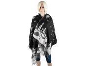 Aerusi Woman’s Reversible Snow Village Blanket Cashmere Scarf Wrap Oversized Shawl with Fringes Black Snowflake
