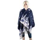 Aerusi Woman’s Reversible Snow Village Blanket Cashmere Scarf Wrap Oversized Shawl with Fringes Navy Blue Snowflake