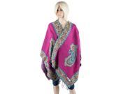 Aerusi Woman’s Cashmere Furcal Cappa Blanket Scarf Wrap Oversized Shawl with Fringes Magenta Blue