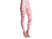Young Lady Woman s Fashion Leggings [One Size Fits Most] Pink Floral Skull Garden