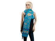 Aerusi Woman s Floral Tribal Woolen Fall Winter Oversized Blanket Scarf Wrap Shawl with Fringe Edges Skyblue Beige