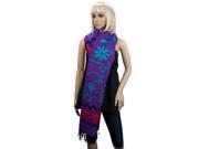 Aerusi Woman s Floral Tribal Woolen Fall Winter Oversized Blanket Scarf Wrap Shawl with Fringe Edges Purple Green