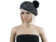 Woman’s All Fall Winter Spring Precious Beret w PomPom [One Size Fits Most] Black Grey