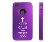 Apple iPhone 4 4S Purple D6273 Aluminum Silicone Case Cover Keep Calm and Trust God Cross
