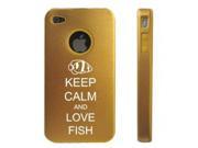 Apple iPhone 4 4S Gold D6673 Aluminum Silicone Case Cover Keep Calm and Love Fish