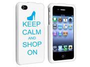 Apple iPhone 4 4S White Rubber Hard Case Snap on 2 piece Light Blue Keep Calm and Shop On High Heel
