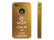 Apple iPhone 4 4S Gold D6691 Aluminum Silicone Case Cover Keep Calm and Love Soccer
