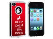 Apple iPhone 4 4S 4G Red S365 Rhinestone Crystal Bling Aluminum Plated Hard Case Cover Keep Calm and Love Dogs